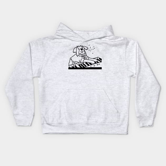 Funny Dog Plays Music on Piano Keyboard Line Drawing Kids Hoodie by ellenhenryart